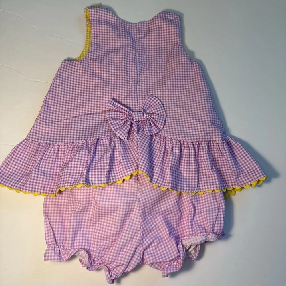 Vintage Austin and Ashley Purple and Yellow gingham embroidery bears 18 mo dress